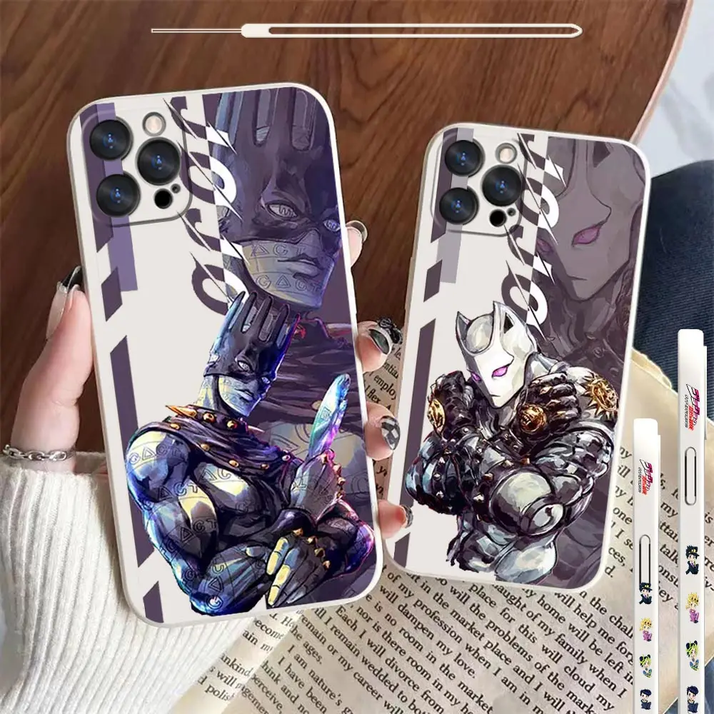 

JoJo's Bizarre Adventur Anime Phone Case For Apple iPhone 14 13 12 11 Pro Max Mini X XS XR SE 7 8 Plus Liquid Left Rope Cover