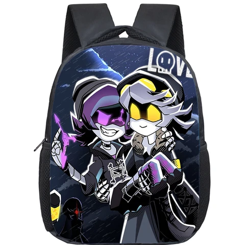 Рюкзак с мультяшными убийствами и дронами для мальчиков и девочек, сумка для книг с принтом Uzi And N, 12-дюймовые школьные сумки для детского сада, детский рюкзак