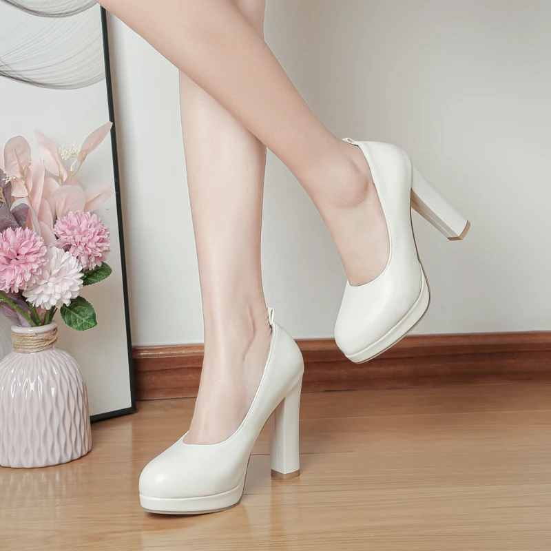 

Women Mary Janes PU Leather Super High Heel Pumps Platform Thick Heels Buckle Shoes Ladies Autumn Pink Big Size 43