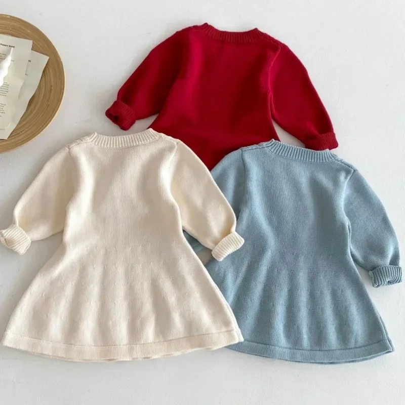 Осеннее вязаное платье-свитер для девочек