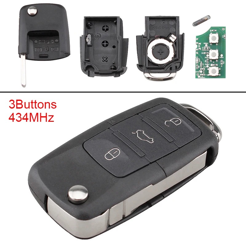 

434MHz Flip Remote Key Fob ID48 1J0959753DA Fit for VW Skoda Passat Golf Beetle