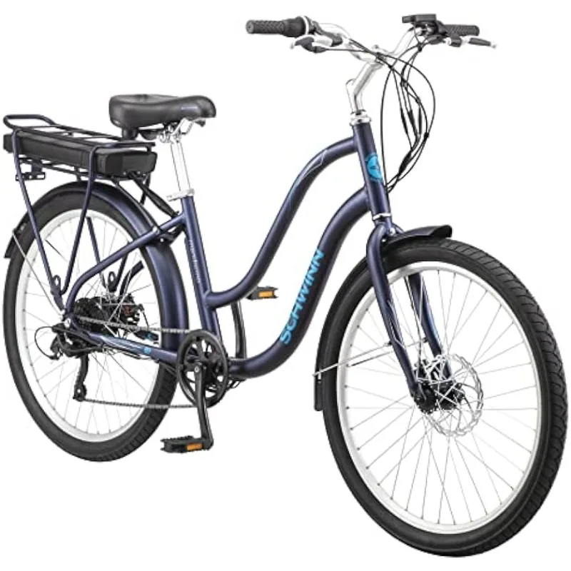 

Электрический прогулочный велосипед для взрослых Schwinn Mendocino, легкая алюминиевая рама для электровелосипеда, колеса 26 дюймов, вспомогательная педаль