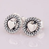 authentic 925 sterling silver sparkling two in one forever heart with crystal stud earrings for women wedding pandora jewelry
