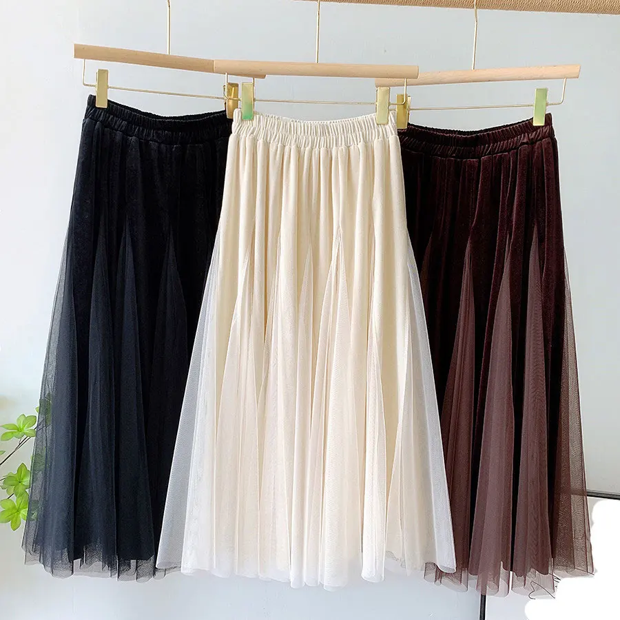 Женская плиссированная юбка-пачка с высокой талией однотонная бархатная