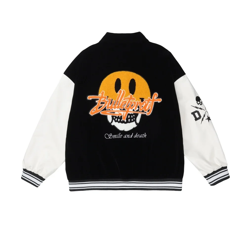 

2022 Spring Autumn Embroidery PU Patchwork Baseball Jacket Mens Creative Funny Bomber Jacket Streetwear Hip-hop Short Jacket