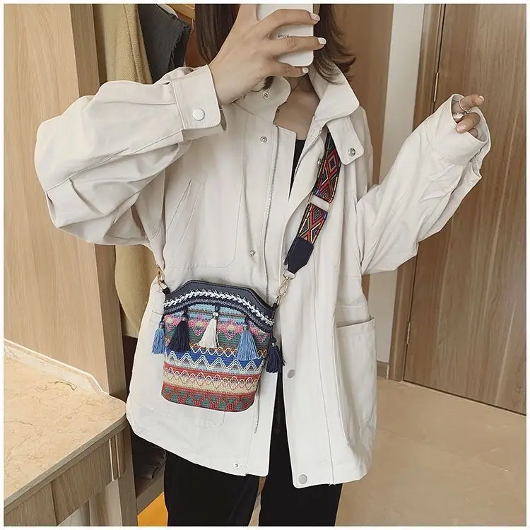 поясная сумка Ethnic Tassel Bucket Bag Fashion Retro Versatile Messenger Shoulder Bag Linen Chest Bag Fanny Pack Crossbody Bag