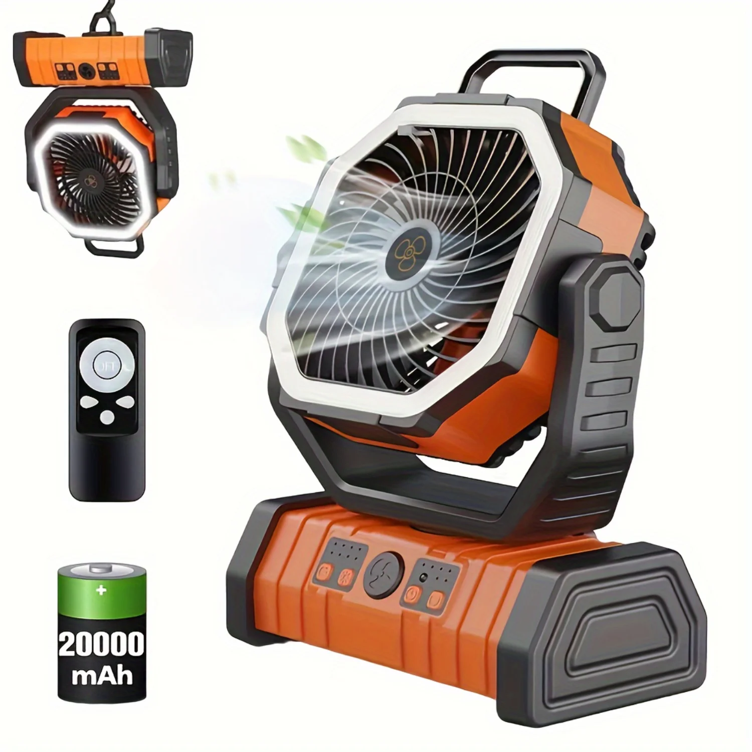 Outdoor Camping Fan with LED Light Portable and Bright Tent for Hiking Fishing - 1pc