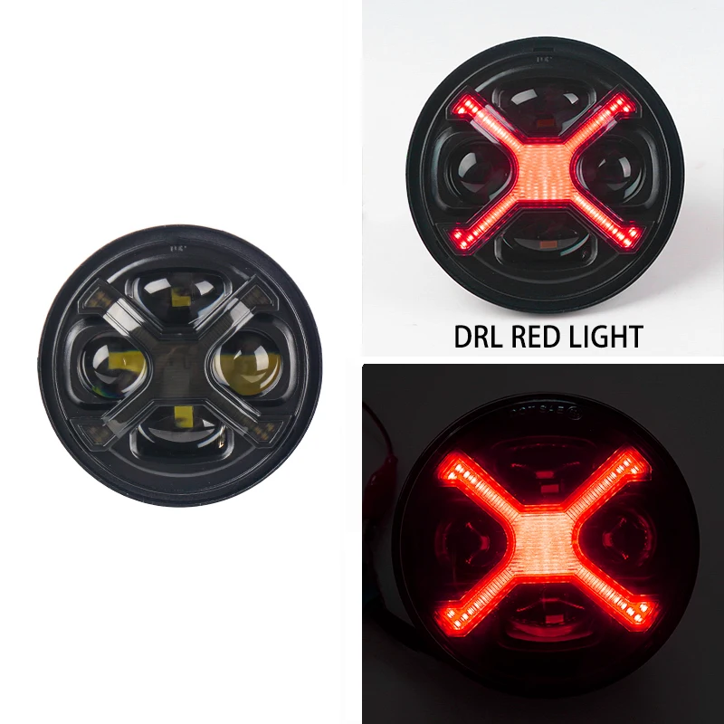 Мотоциклетная фара 5,75 дюйма, светодиодная дымчатая X-типа, белая, Drl/X Янтарная, Drl/X, красная, Drl/X, синяя фара Drl с ангельским глазом