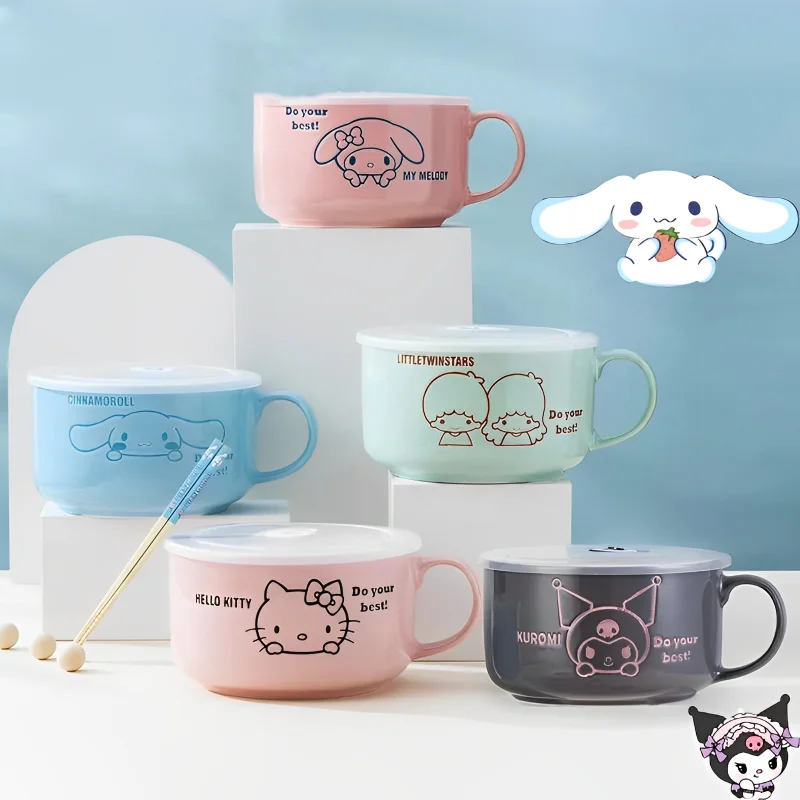 

Sanrio Kawaii Hello Kitty Bowl Cartoon Cinnamoroll Ceramic Instant Noodle Bowl Microwave Heating Fresh Bowl Cute Tableware