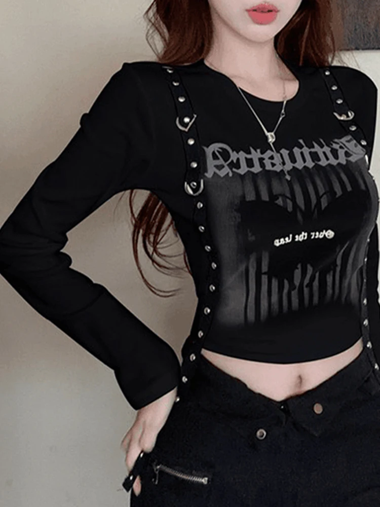 Осенне-зимние женские темные академические футболки готические в стиле
