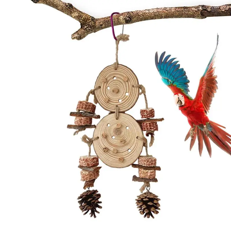 

Bird Toys Bird Chewing Toys Pine Cone Decor Multi-layer Arrangement Metal Hook Solid Wood Beak Sharpening For Small Cockatoos