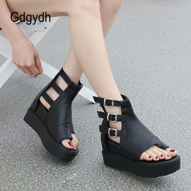 

Gdgydh Japanese Anime Wedge Sandals For Women Ankle Strap Increase Heels Open Toe Sandals Platform Hollow Out Comfortable