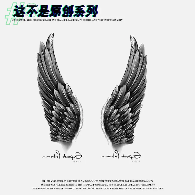 2022 New Sketch Angel Wings Art Totem Waterproof Tattoo Sticker for Woman Man Black Wing Body Temporary Tattoo Fake Tattoo