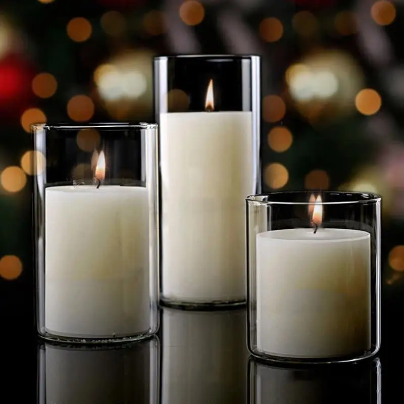 

Candle Transparent Glass Tea Candlestick Wedding Decoration Centerpiece Candle Cup Cylinder Light Table 3pcs Holder Holder
