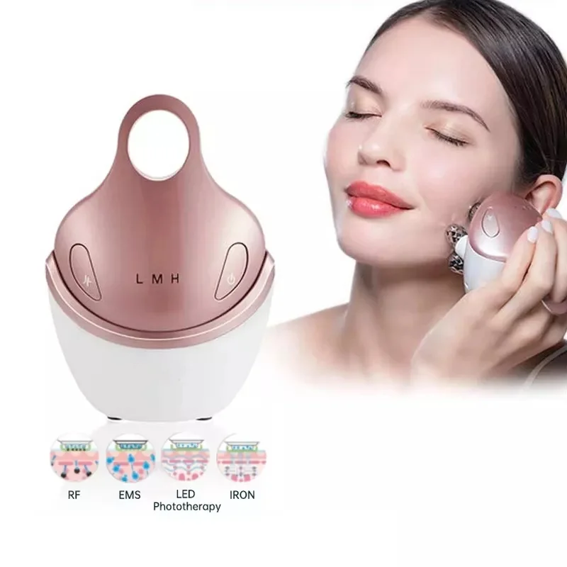 5 in 1 Beauty Electric Rollor Ball Ultrasonic Radio Frequency LED Light Therapy Instrument Microcurrent Facial Roller Massager
