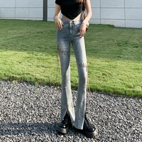 high waist flare jeans women 2022 slim casual lace up slit straight pants female korean version fashion drapey mopping jeans