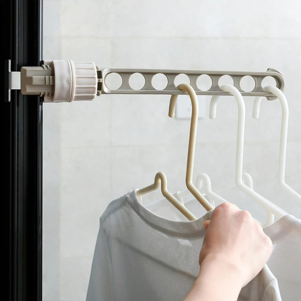 Clothes Rack Extend Pole 8-Hole Balcony Drying Rack Rail Wall Mounted Suitable Window Bathroom Space Saving Multi-Port Hanger