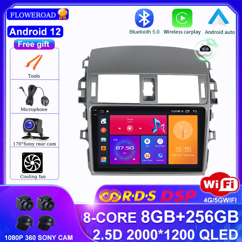 

Автомагнитола 2 din на Android 12 для Toyota Corolla 10, E140, E150, 2006-2013, мультимедийный видеоплеер, навигация, стерео, GPS, dvd