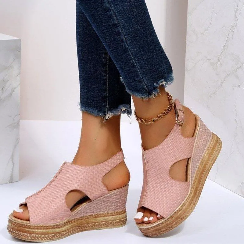 2023 Women's Casual Wedge Sandals Comfy Open Toe Glitter Color Golden Women's Summer High-heeled Sandals Sandalias De Mujer