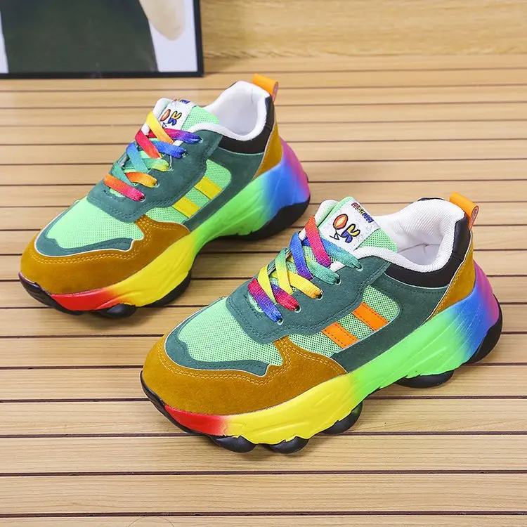 Spring New Season Color Daddy Shoes Hip Hop Street Sports Color Contrast Casual Personality Muffin Rainbow Women's Shoes