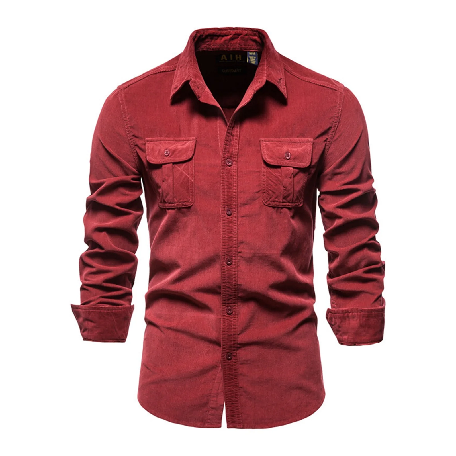 Xfh 2021 New Single Breasted 100% Cotton Men's Shirt Business Casual Fashion Solid Color Corduroy Men Shirts Autumn Slim Shirt