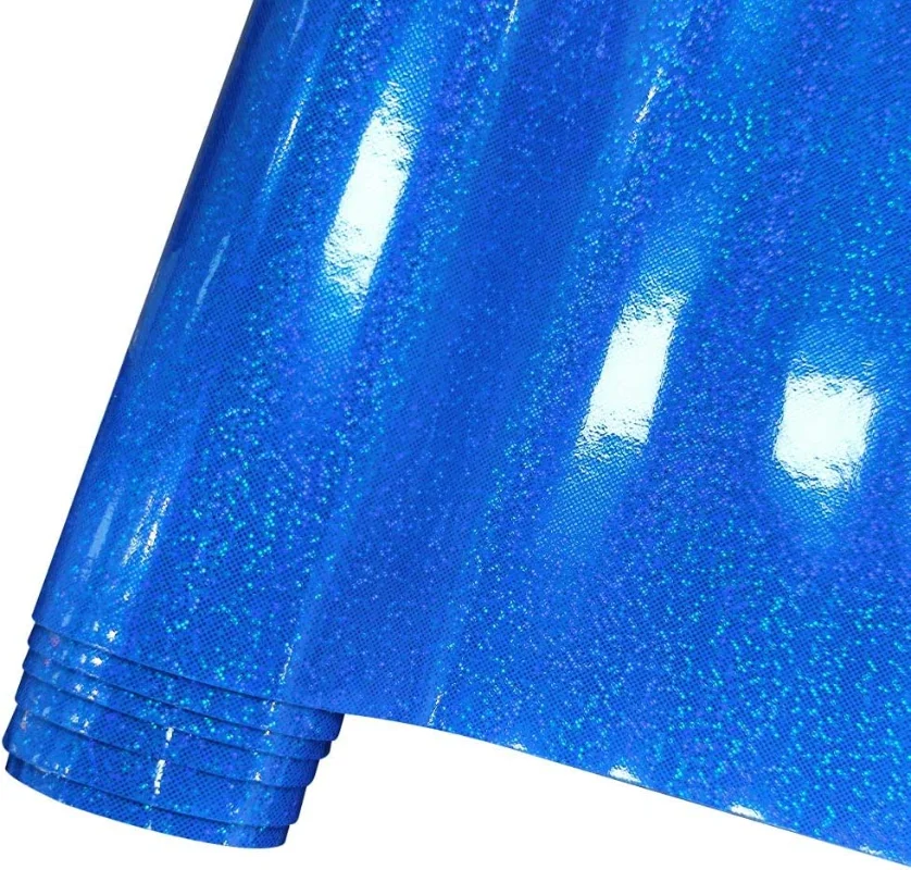 Holographic Mirror Fine Laser Flash Crystal Blue Faux Leathe