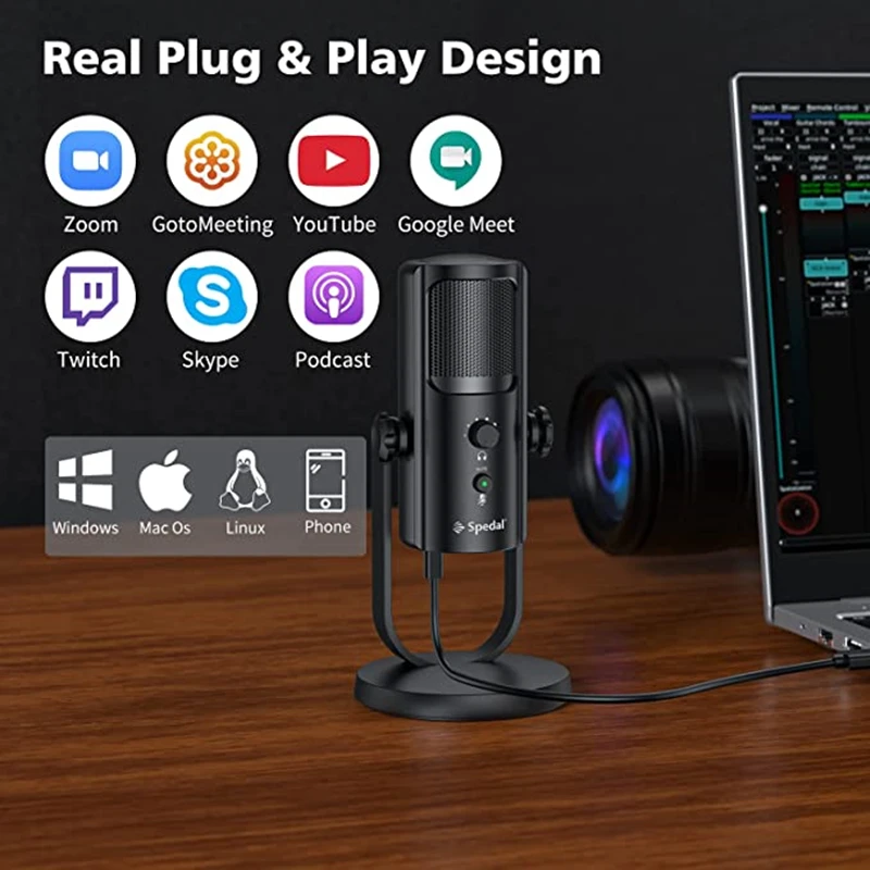 Конденсаторный USB-микрофон Spedal MC02 для ПК Mac компьютерный микрофон игр записи