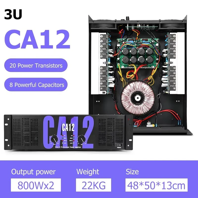 Фото Высококачественный 3U CA12 2*800W стереофонический аудиоусилитель класса H, двухканальный профессиональный усилитель мощности №2