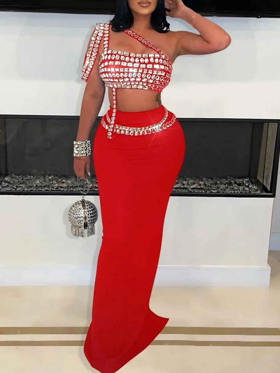 Платье со стразами Комплекты юбок из 2 предметов Элегантное роскошное длинное