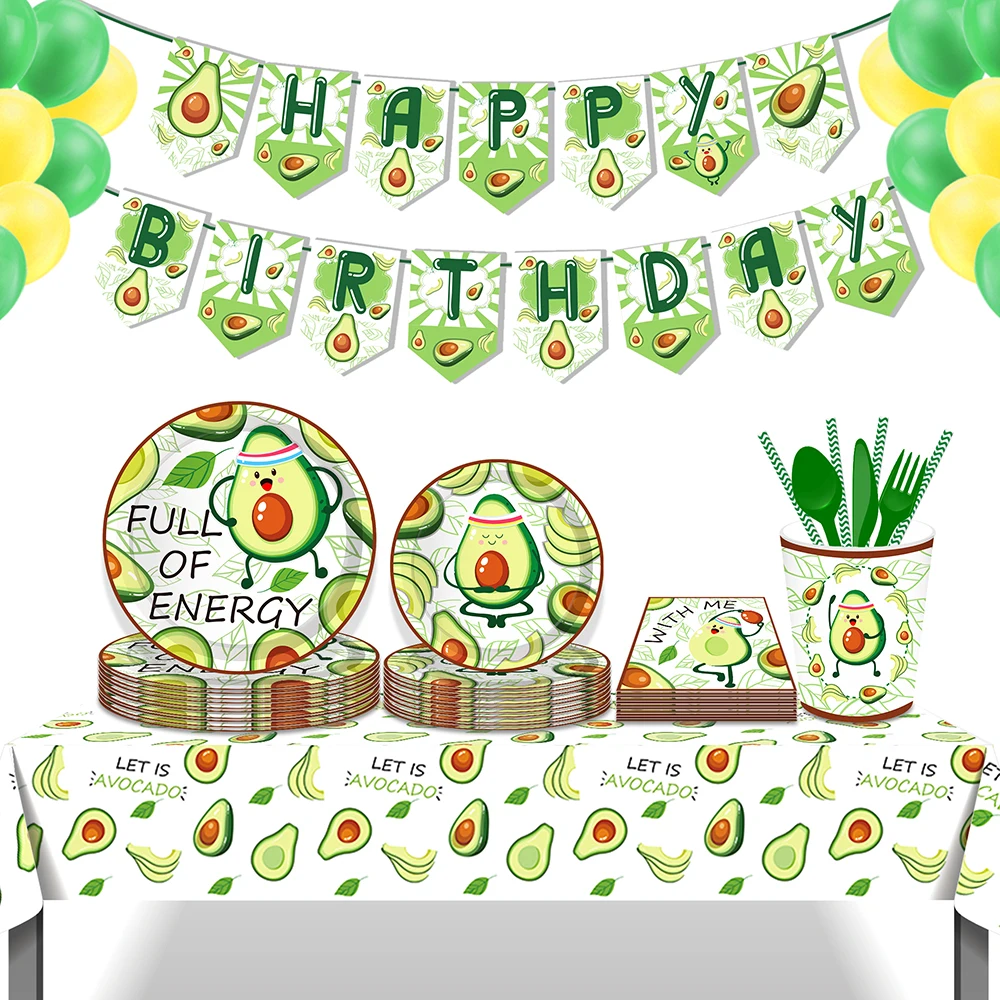 

Милые летние тропические фрукты, авокадо, наборы одноразовой посуды для дня рождения, тарелки, баннер, подставка для торта, декор для вечери...