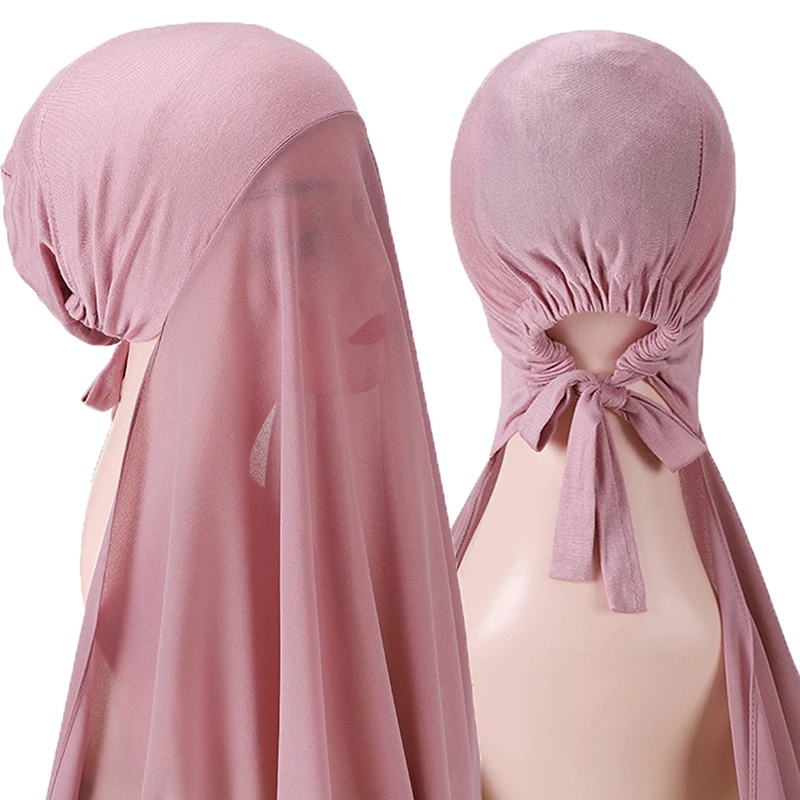 

Solid Color Jersey Hijabs High Quality Long Chiffon Shawl Head Scarf Underscarf Cap with Elastic Style 2022 New
