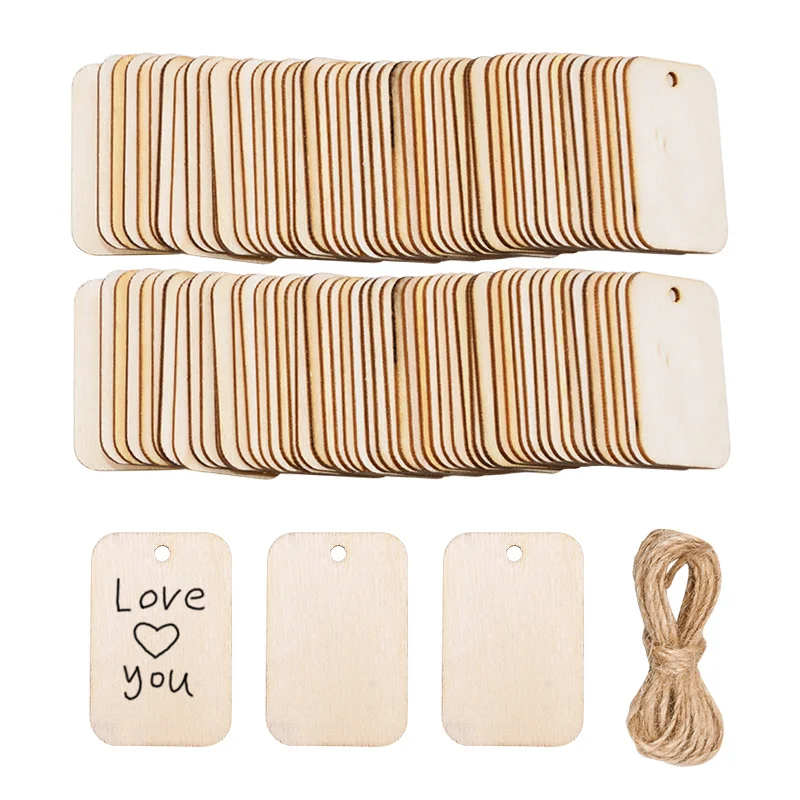 

Unfinished Nature Wood Slice Gift Tags Blank Wooden Hanging Label with Rope for Wedding Birthday Party Decor DIY Bookmark Crafts