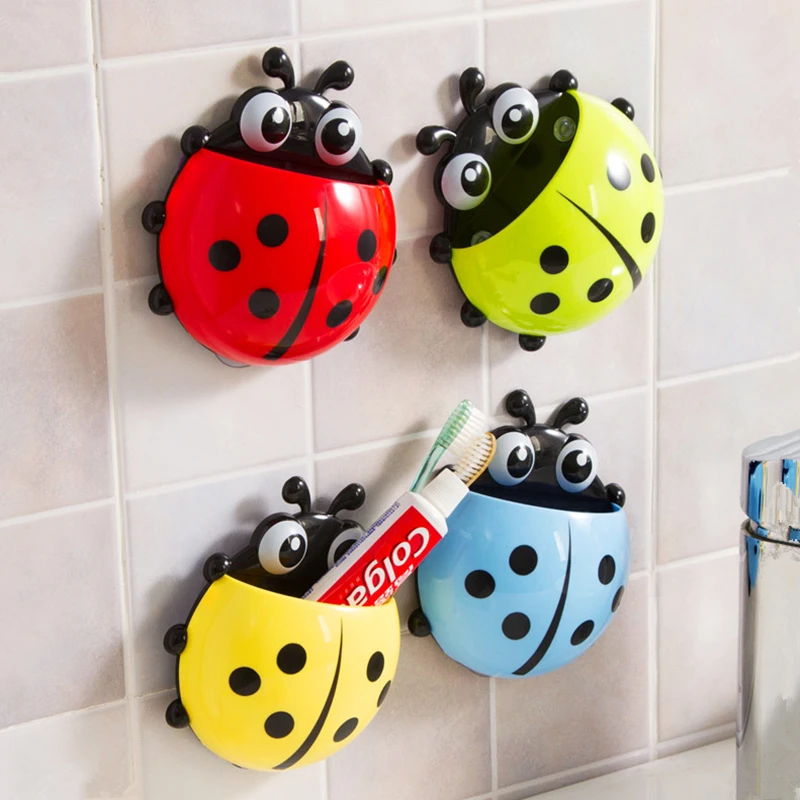 

Cartoon Ladybug Toothbrush Holder Wall Suction Hooks Toothpaste Holder