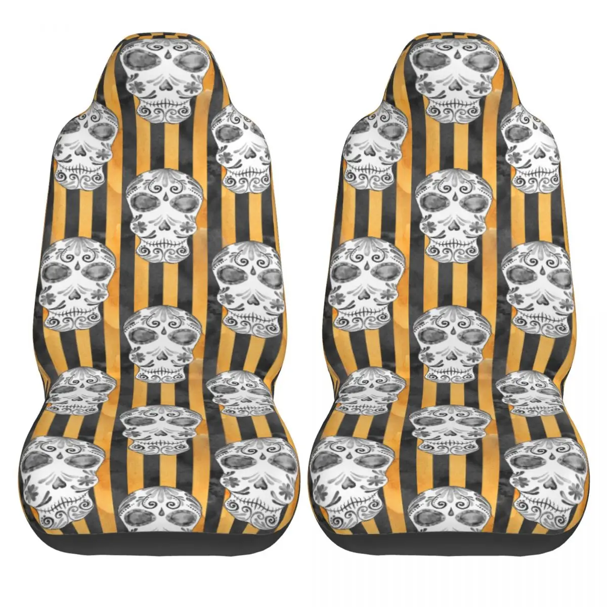 

Набор чехлов на автомобильные сиденья, универсальные защитные накидки с принтом черепа и головы в полоску, 2 шт.