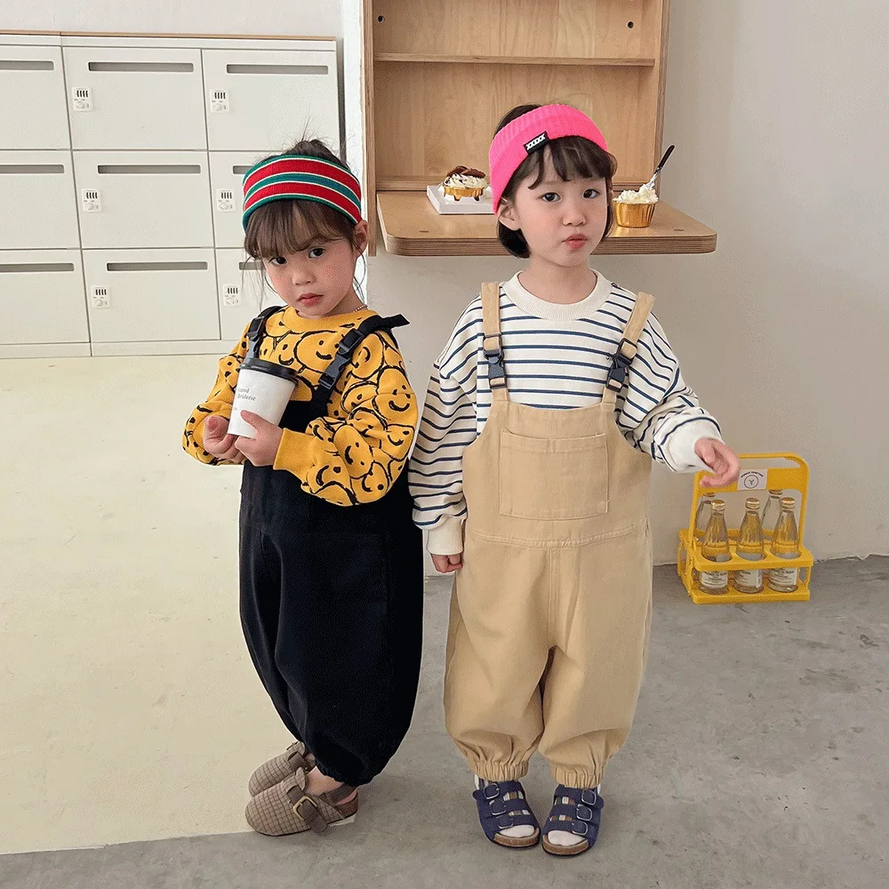 

Loose Children Casual Overalls Spring Autumn New Boys Strap Pants Little Girls Trousers Kids Baby Harem Pants