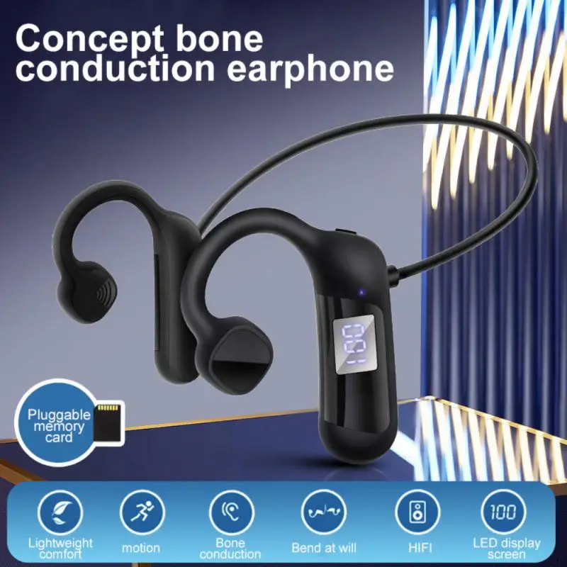 

Waterproof Music Earphone Not In-ear Digital Power Display Bone Conduction Headset 300mah Wireless Headphone