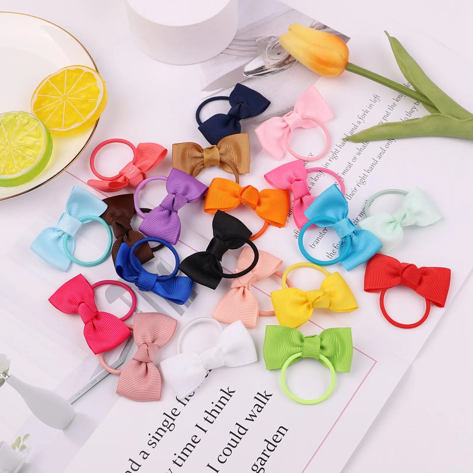 

1Piece Solid Color Bows Elastic Hair Bands Girls Hair Ties Ropes Rubber Bands Ponytail Holder Headwear Kids Hair Accessories