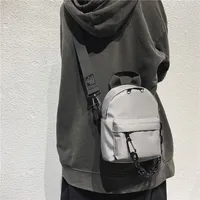 Fashion Canvas Fabric Unisex Chest Bag Grey Black Shoulder Bags With Chain Decoration Unique Design Purse Crossbody Bag XA139H