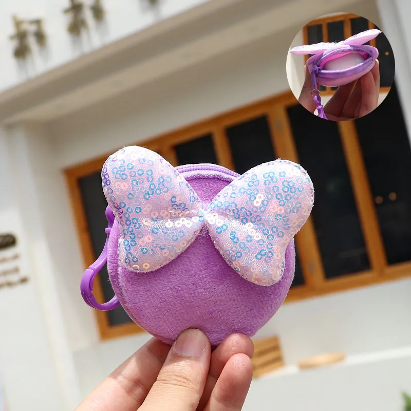 

Cute Plush Coin Purse Bag with Keychian Kawaii Pink Bow Tie Small Portable Plushies Backpack Pendant Toys Dolls Kids Girl Gift