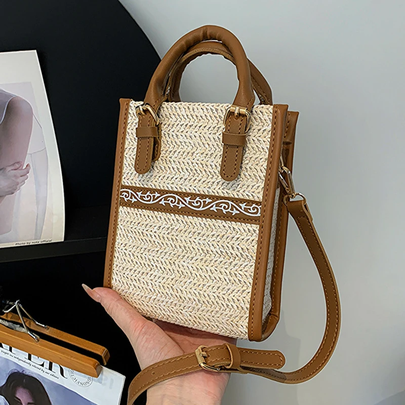

Straw Shoulder Bag for Women Summer Beach Crossbody Bags Designer Small Square Bags Handbags and Purse Female Phone Pouch