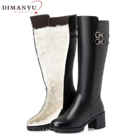 dimanyu women winter boots 2022 new genuine leather wool high heel high boots women large size 41 42 43 warm snow boots women