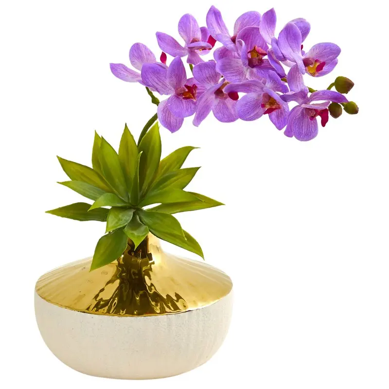 

Phalaenopsis Orchid and Agave Artificial Flower Arrangement in Vase Lily of the valley Wisteria Bridal bouquets for wedding Flor