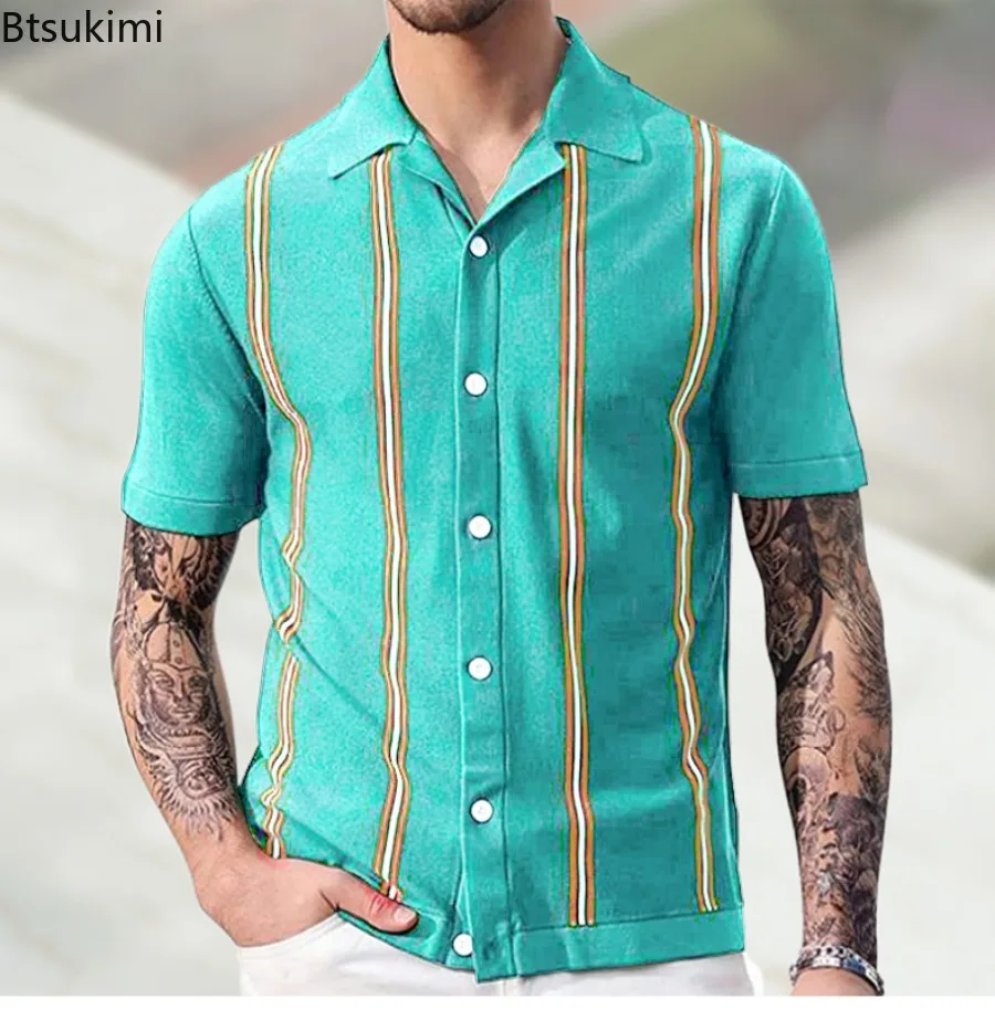 Новая летняя мужская одежда модные мужские полосатые трикотажные футболки с