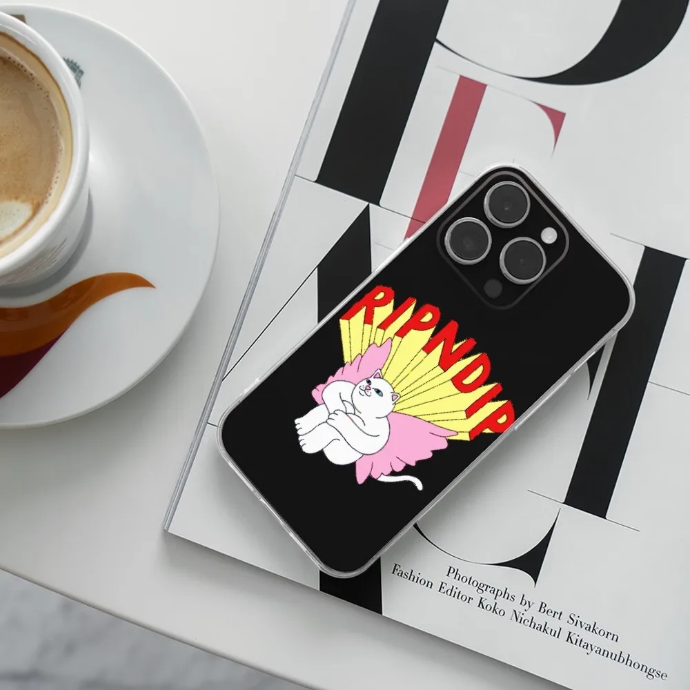 Чехол для телефона Cat R-RipndipS iPhone 16 15 14 13 12 11 Plus Pro Max XR XS X 7 8 SE Mini Прозрачный