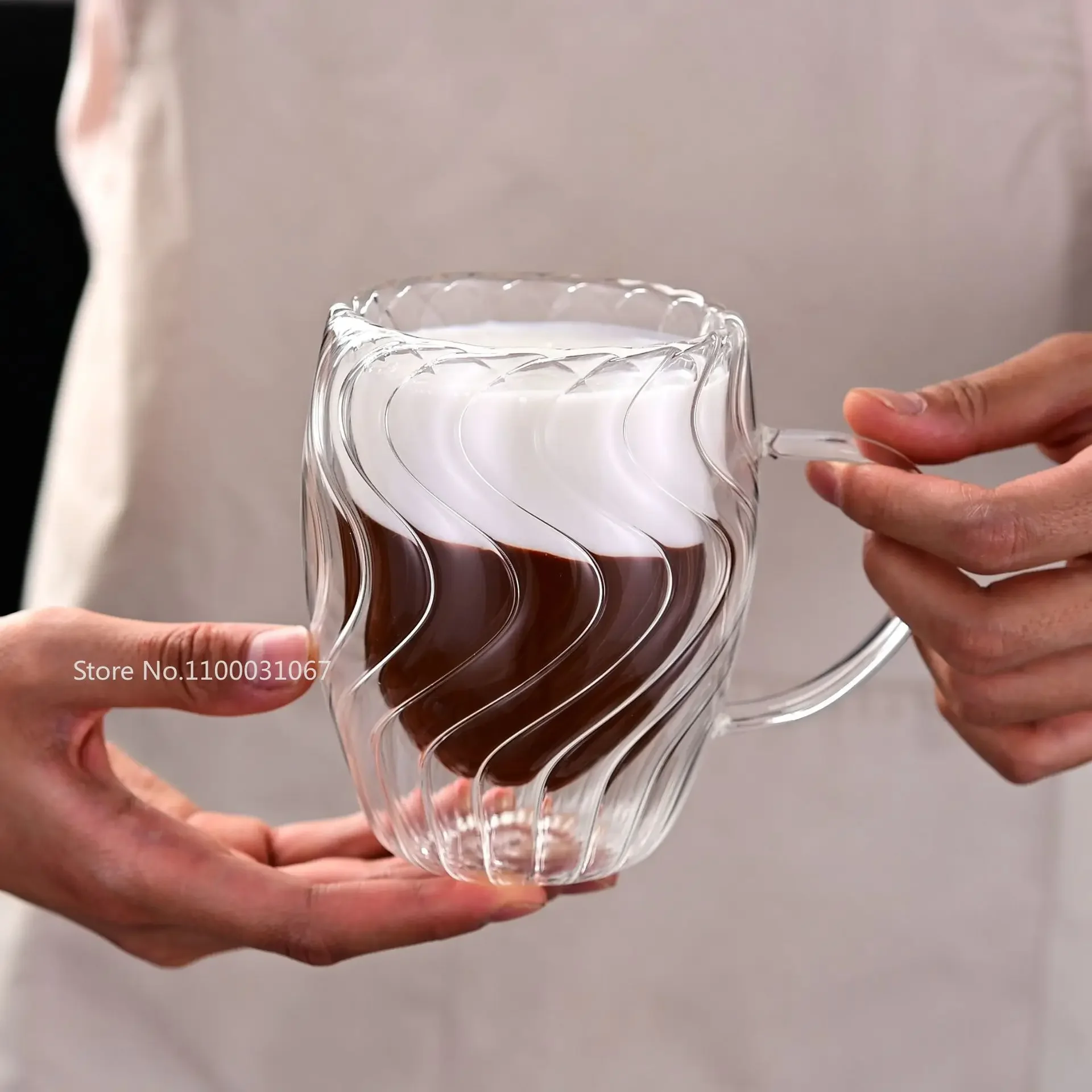 1/2 шт. 350 мл настенная кофейная кружка с двойной полосой и ручками прозрачные