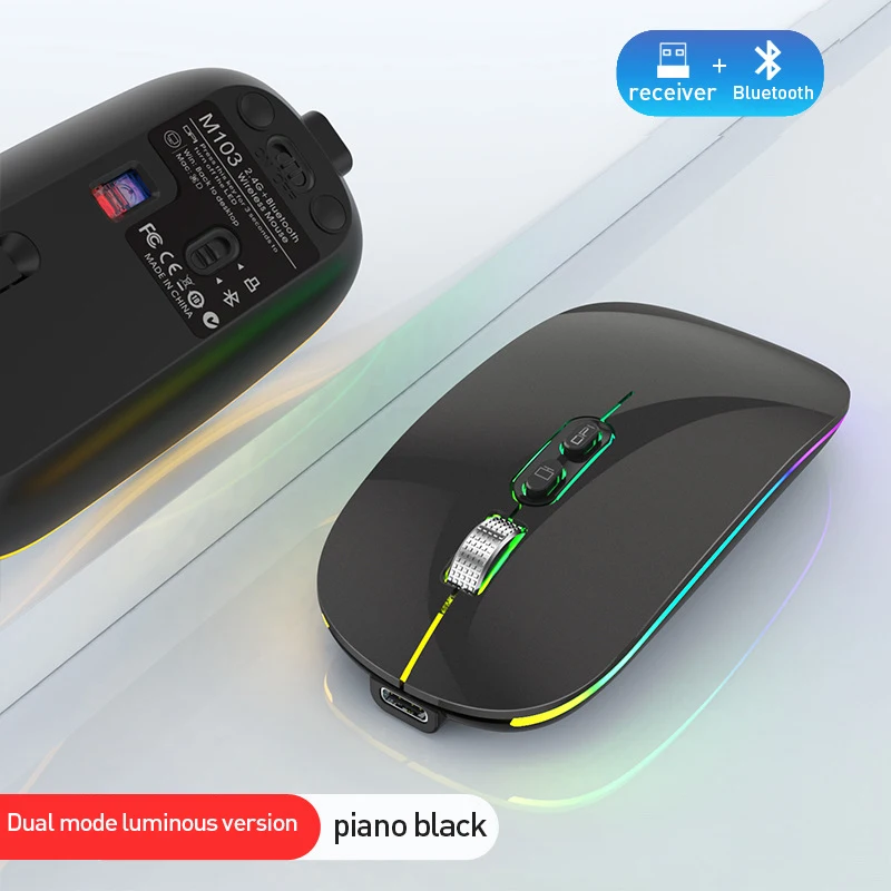

Беспроводная мышь Bluetooth для компьютера, ПК, ноутбука, iPad, планшета, MacBook с RGB подсветкой, эргономичная, бесшумная, перезаряжаемая, USB мышь