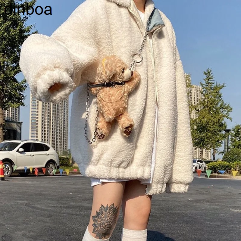 

Cardigan Plush Jacket Women Tide Y2k Style Autumn Winter Plus Velvet Thick Loose Cashmere Top Female Solid Korean Version Coats
