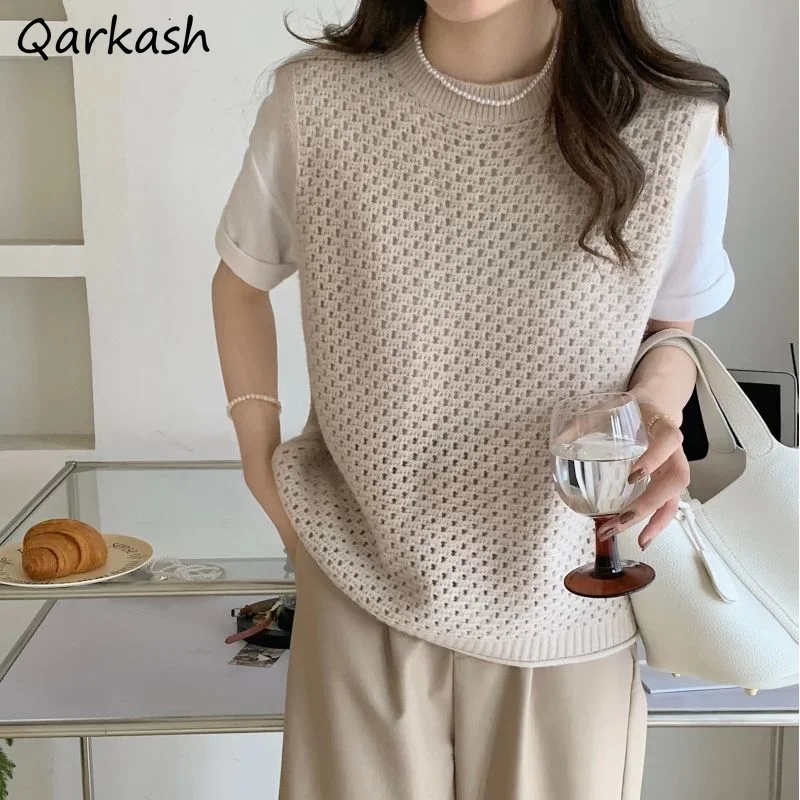 

5 Colors Sweater Vest for Women Solid Hollow Out O-neck Cozy Spring Свитер Korean Style Fashion Daily All-match Vintage Hot Sale