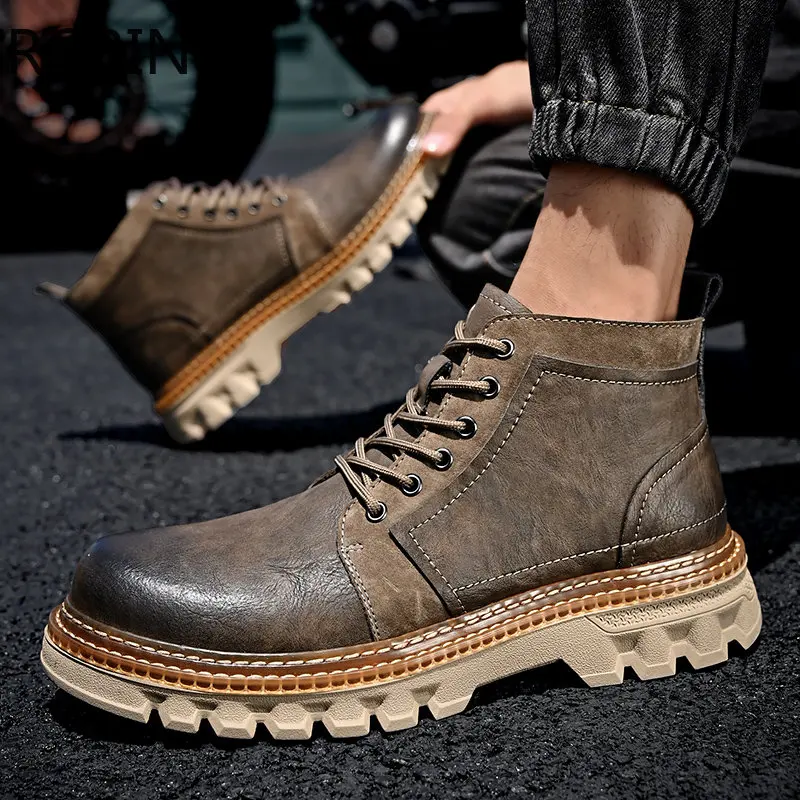 

Boots Men's Tooling Boots 2022 Autumn and Winter New Cowhide Work Outdoor Fashion Martin Boots