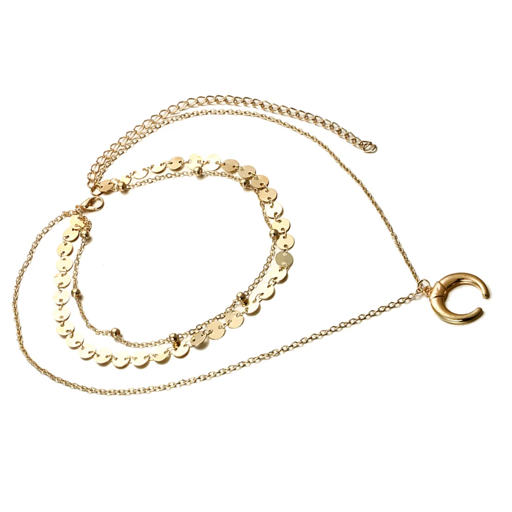 

Multi Layer Necklace Moon Pendant Choker Necklace Delicate Bohemia Jewelry Bijoux (Gold)